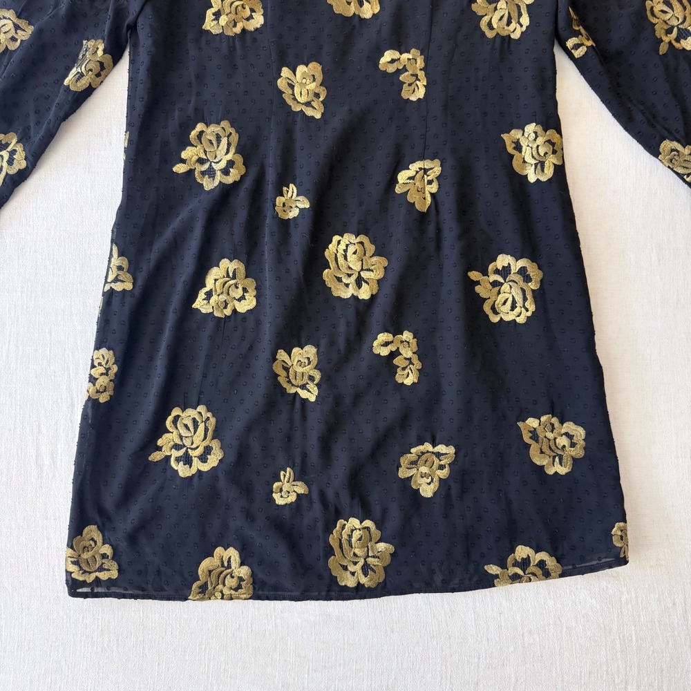 Cabi Dress Womens Medium Black Gold Floral Embroidered Shift Mini - Picture 8 of 10